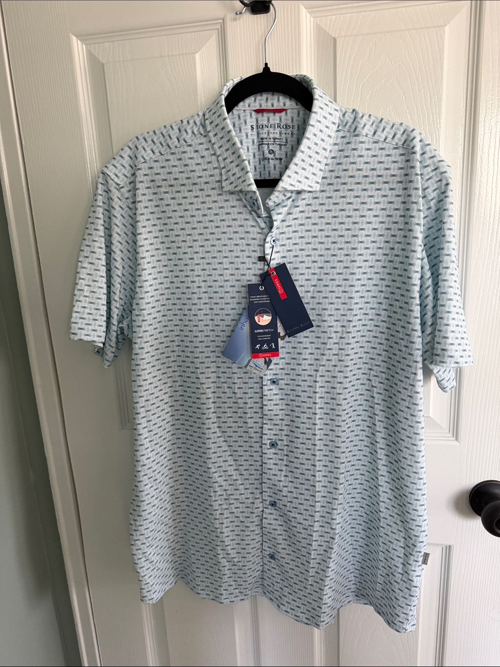 Stone Rose Light Blue Short-Sleeve Button-Down With Geometric Print